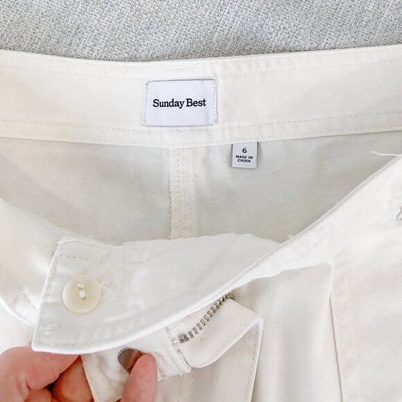 Sunday Best New Oscar Mid-Rise Utility Carpenter Cotton Pant | Size 6 | White - Picture 9 of 10